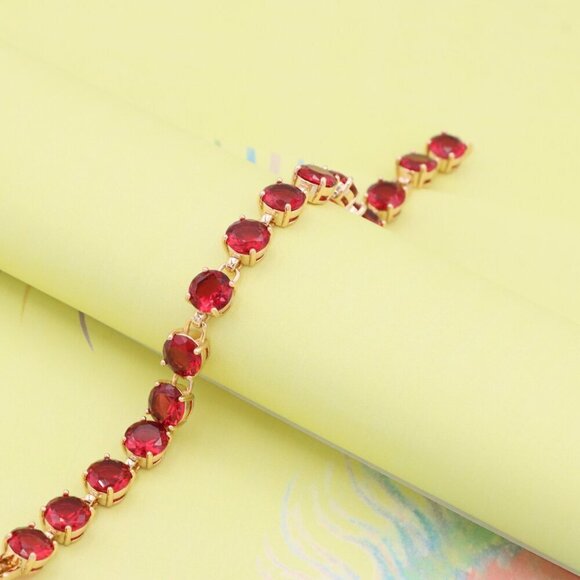 "Elegant Rose Gold Bracelet with Bold Red Stones, XPBL1023 - Picture 5 of 11